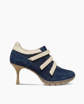 Triple-Strap Breathable Mesh High Heel Sneakers-Navy