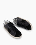 Black Nappa Leather Glitter Tab Sneakers
