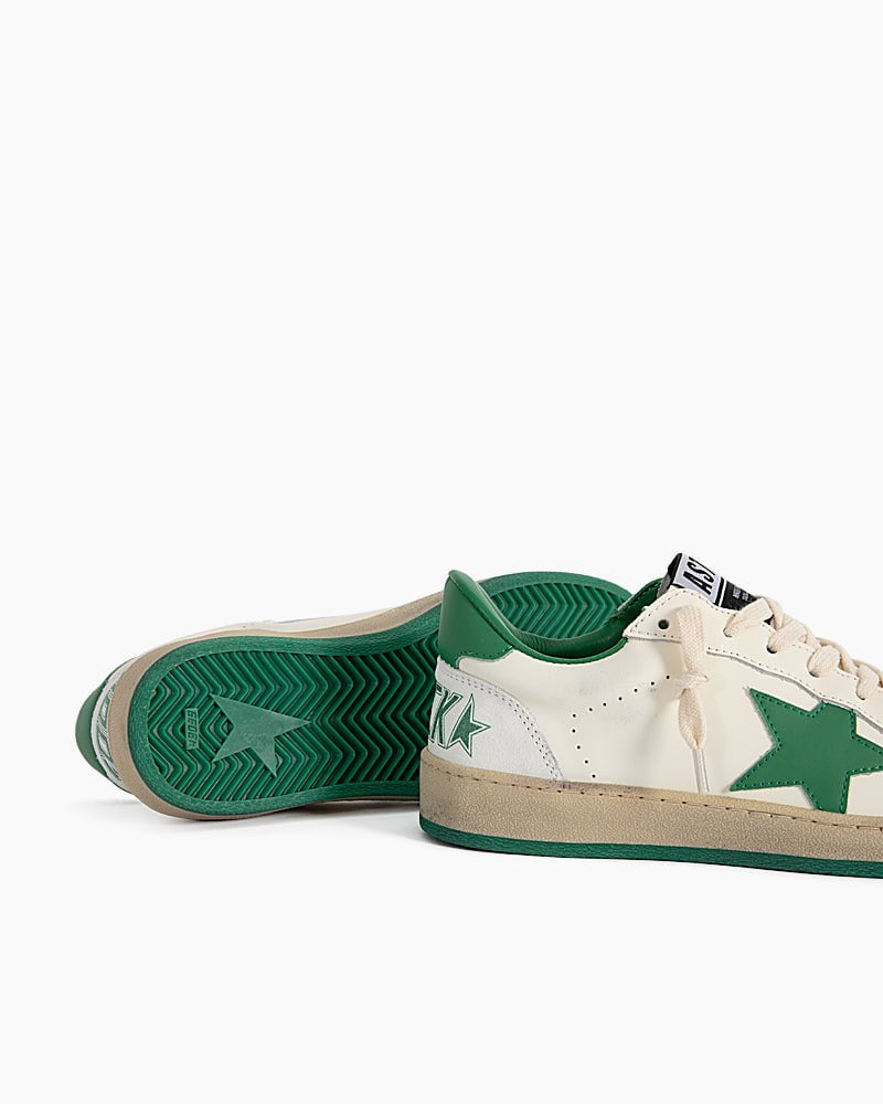 White Nappa Leather Sneakers with Green Good Luck Star