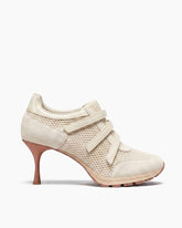 Triple-Strap Breathable Mesh High Heel Sneakers-Beige