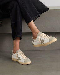 Women's White Nappa Leather Gray Star Sneakers