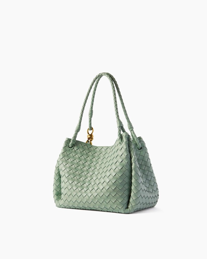 Woven Gold Knot Leather Tote Shoulder Bag