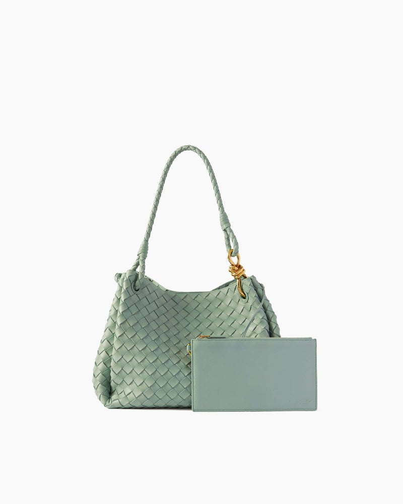 Woven Gold Knot Leather Tote Shoulder Bag