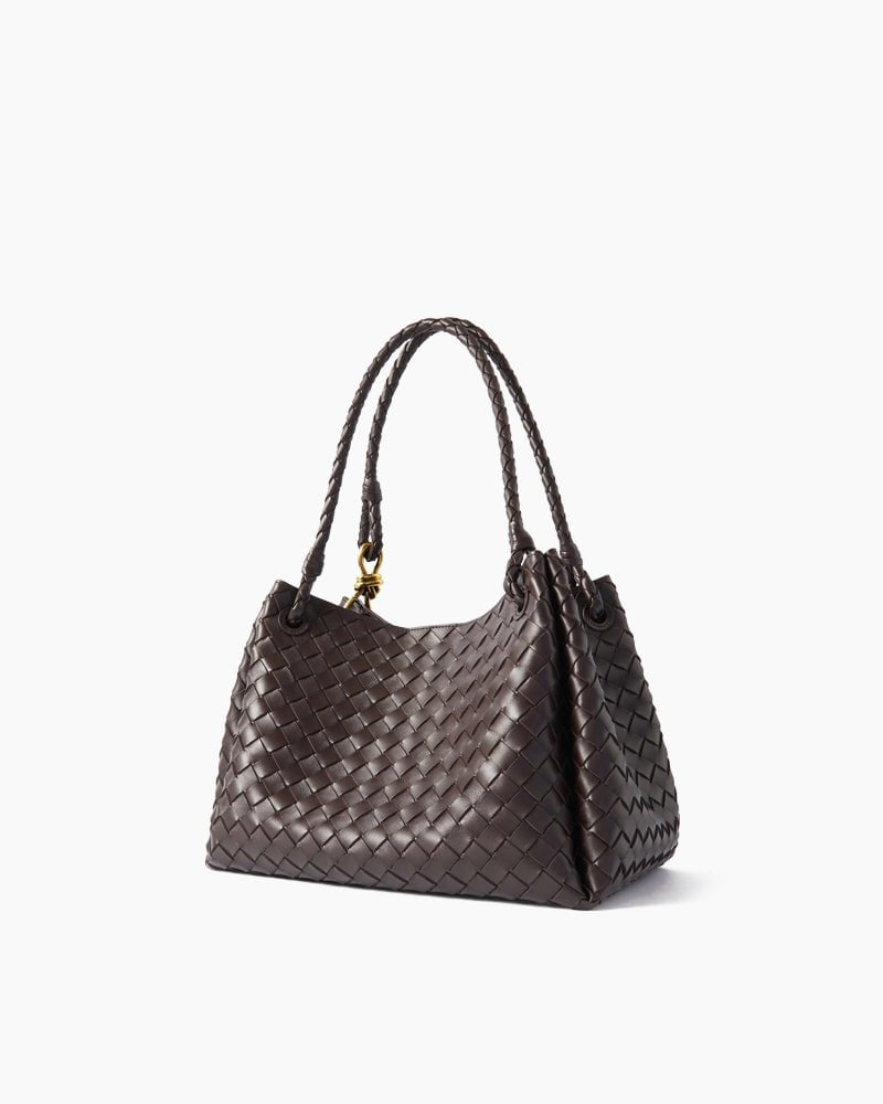 Woven Gold Knot Leather Tote Shoulder Bag