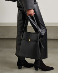 Black Leather Tote Structured Leather Shoulder Bag