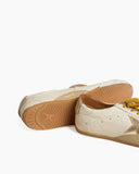 White Nappa Leather Sneakers with Gold Star and Beige Heel Tab