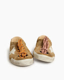 Tobacco Colored Suede Nappa Leather Sneakers with White Star and Gold Heel Tab
