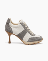 Suede and Mesh Lace-Up High-Heel Sneakers-Darkgrey