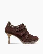 Triple-Strap Breathable Mesh High Heel Sneakers-Brown