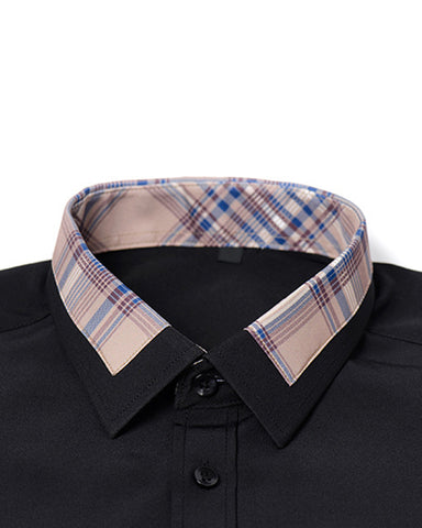 Colorblock Plaid Collar Slim Fit Long Sleeve Shirt