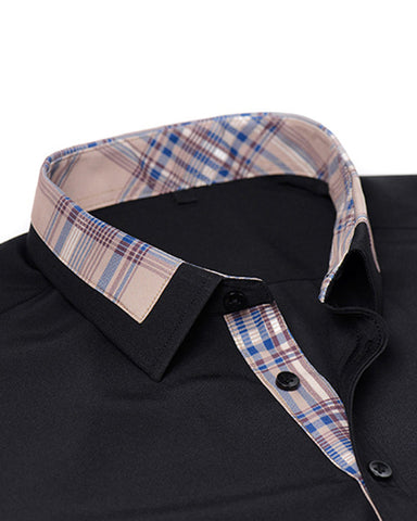 Colorblock Plaid Collar Slim Fit Long Sleeve Shirt