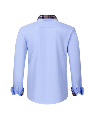 Colorblock Plaid Collar Slim Fit Long Sleeve Shirt