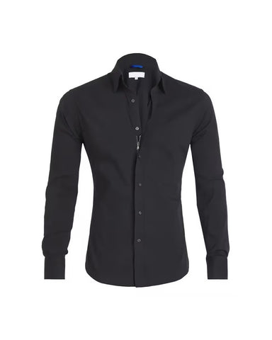 Hidden Zip Elastic Lapel Long Sleeve Shirt