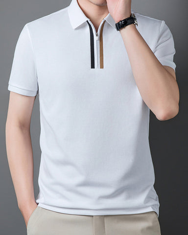 Solid Color Zip-up Casual Polo