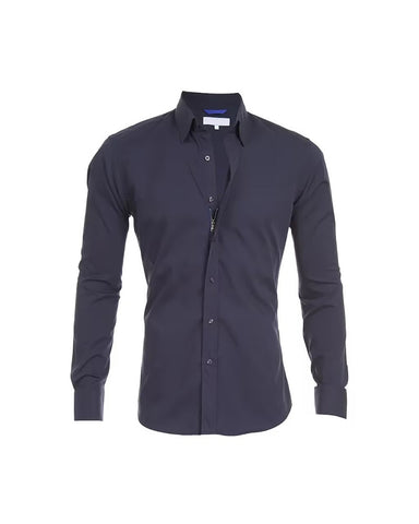 Hidden Zip Elastic Lapel Long Sleeve Shirt