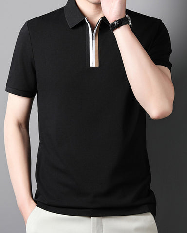 Solid Color Zip-up Casual Polo