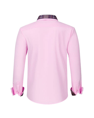 Colorblock Plaid Collar Slim Fit Long Sleeve Shirt