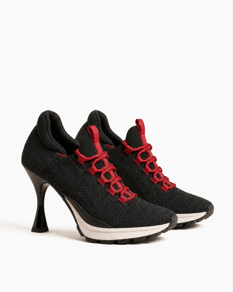 Women’s Black Sport Chic Knit High-Heel Sneakers