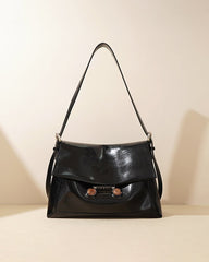 Black Leather Extra Large Soft Tote Shoulder Bag
