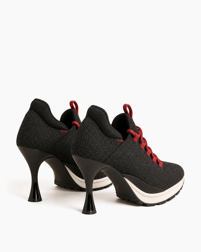 Women’s Black Sport Chic Knit High-Heel Sneakers