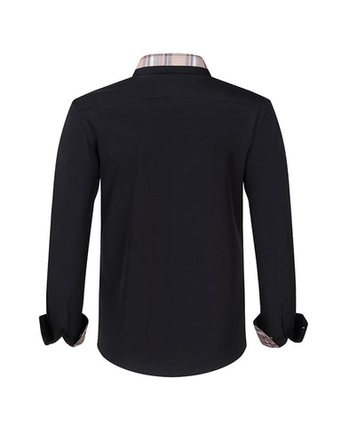 Colorblock Plaid Collar Slim Fit Long Sleeve Shirt