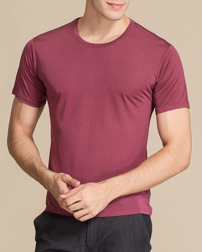 Large Size Silk Knitted Crew Neck T-shirt