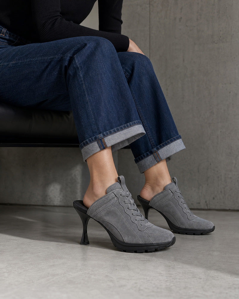 Women’s Grey Sport Chic Mesh High-Heel Sneaker Sandals