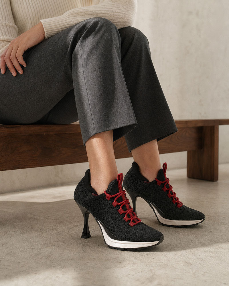 Women’s Black Sport Chic Knit High-Heel Sneakers