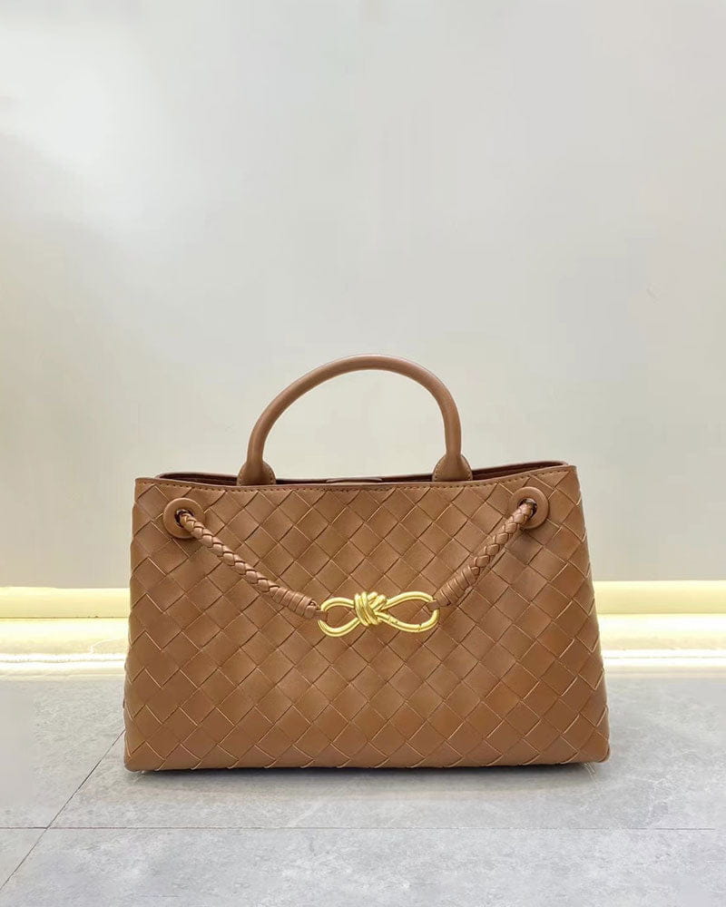 Women's Woven Leather Quilted Top Handle Bag