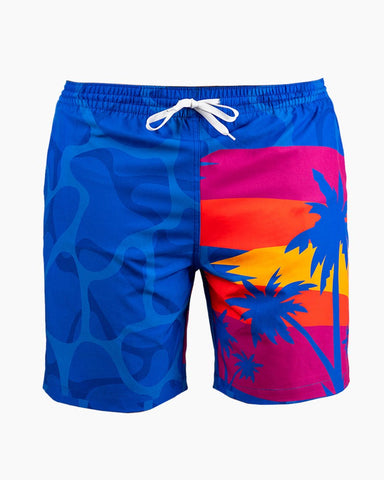 Men's Swim Beach Trunks - Blue&Coconut Tree