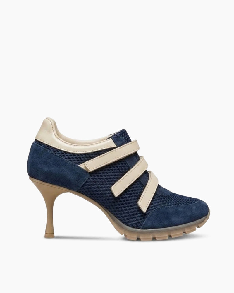 Triple-Strap Breathable Mesh High Heel Sneakers-Khaki
