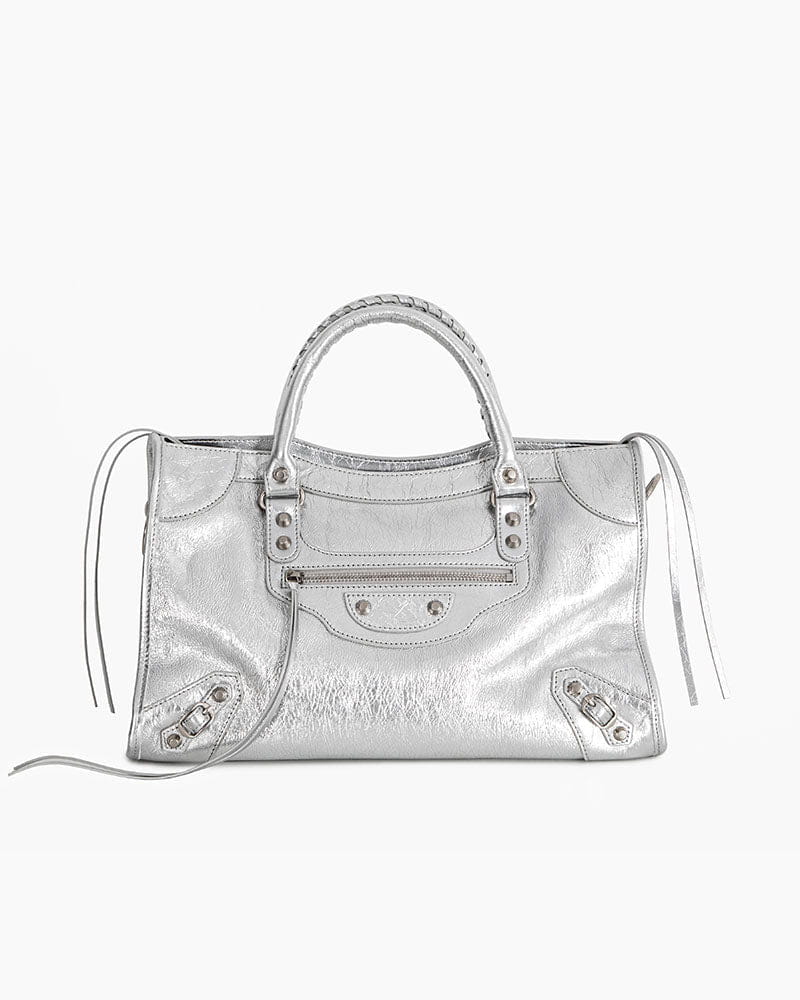 Vespera Metallized Lambskin Silver Tote Bag