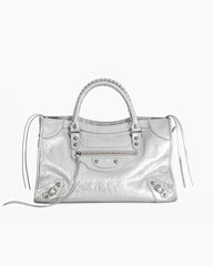 Vespera Metallized Lambskin Silver Tote Bag