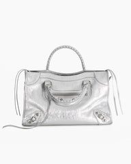 Vespera Metallized Lambskin Silver Tote Bag