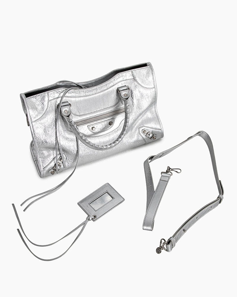 Vespera Metallized Lambskin Silver Tote Bag