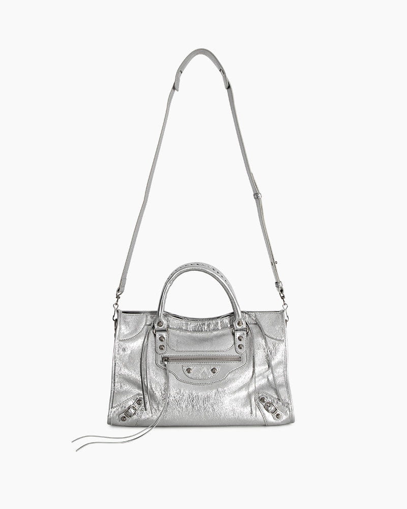Vespera Metallized Lambskin Silver Tote Bag