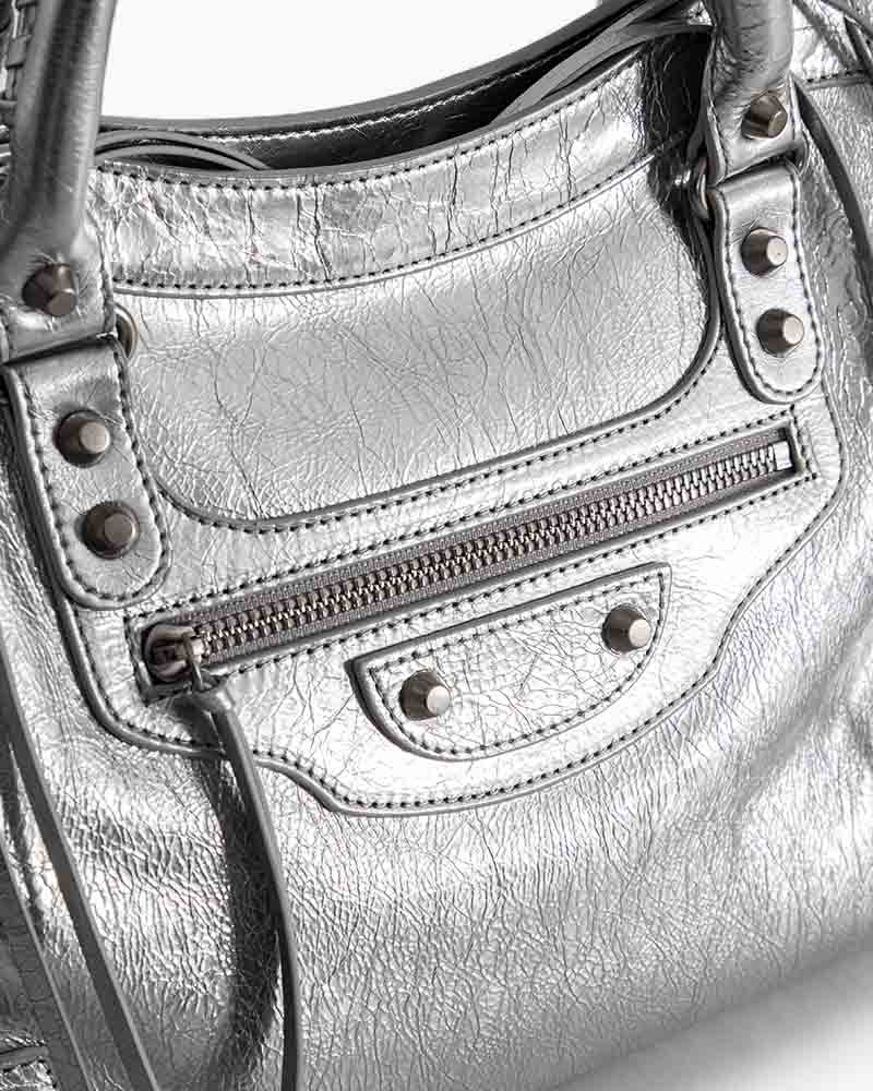 Vespera Metallized Lambskin Silver Tote Bag