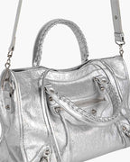Vespera Metallized Lambskin Silver Tote Bag