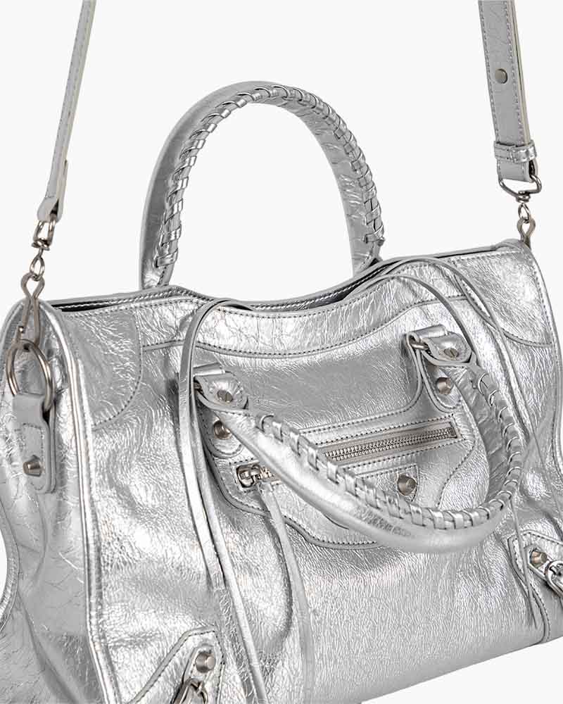 Vespera Metallized Lambskin Silver Tote Bag