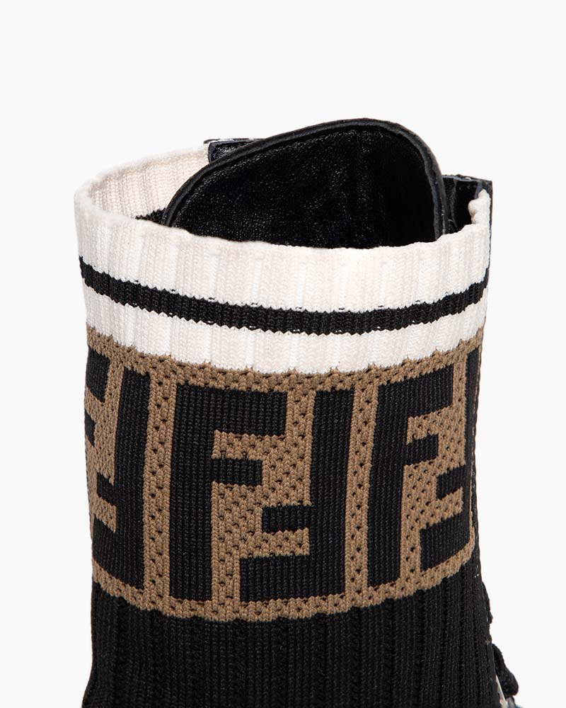 Women's Black Leather & Knit Combat Boots Secondary image