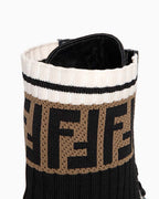 Women's Black Leather & Knit Combat Boots