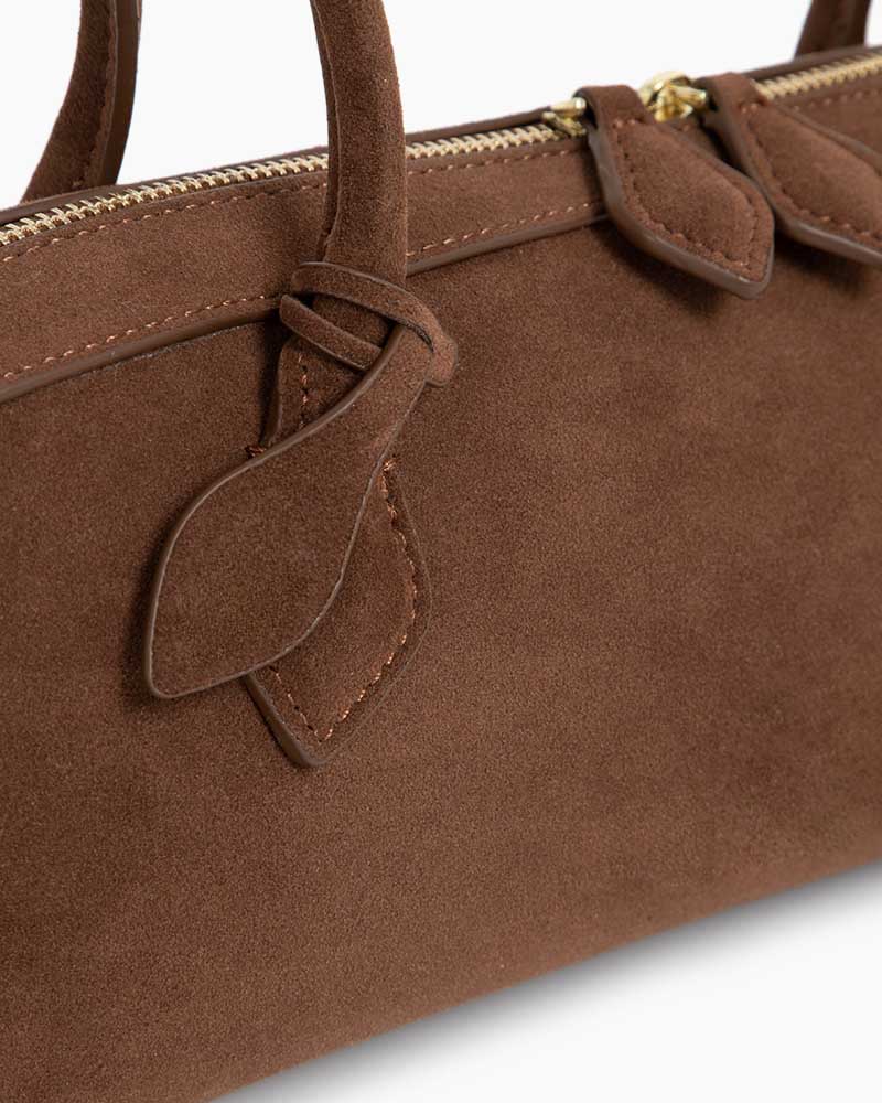 Vespera Suede Calfskin Double Zip Tote Shoulder Bag