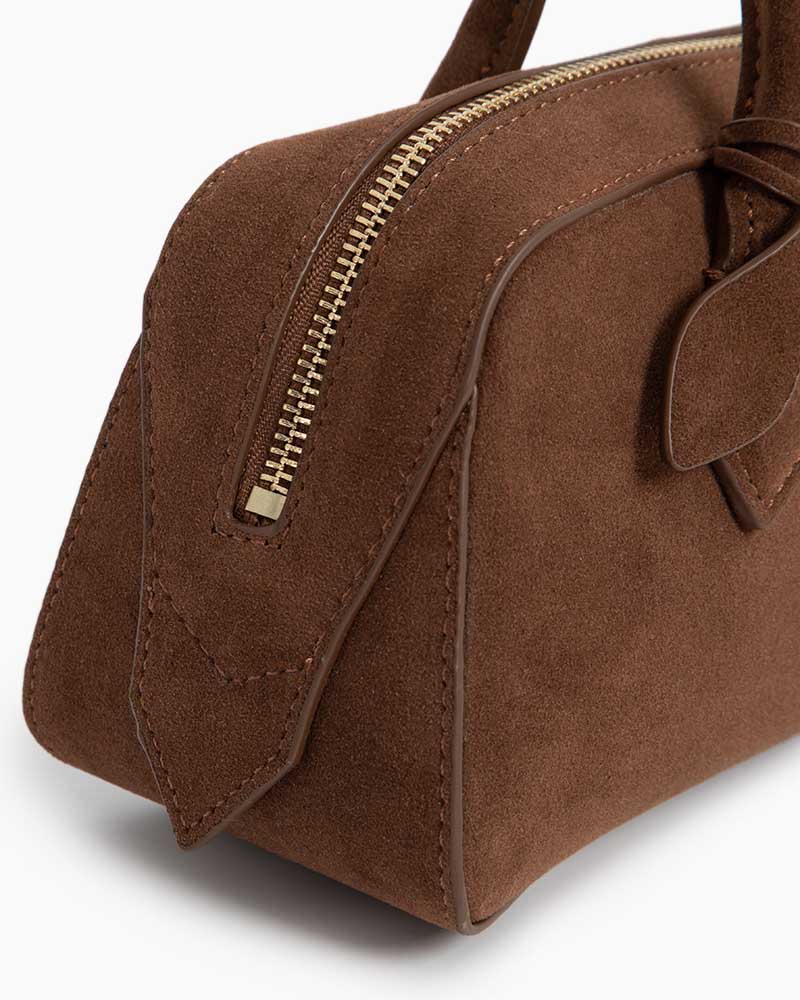 Vespera Suede Calfskin Double Zip Tote Shoulder Bag