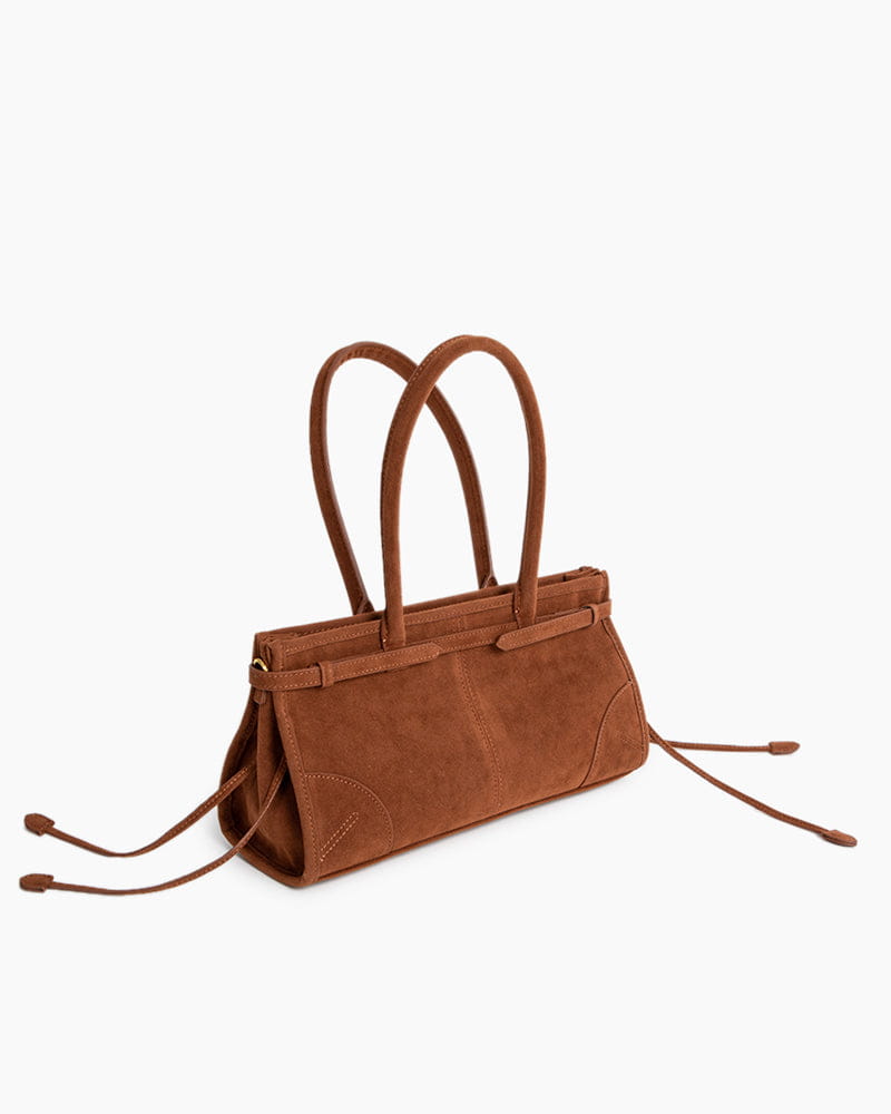 Elegant Rectangular Suede Tote with Zipper Closure