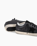 Black Nappa Leather Glitter Tab Sneakers