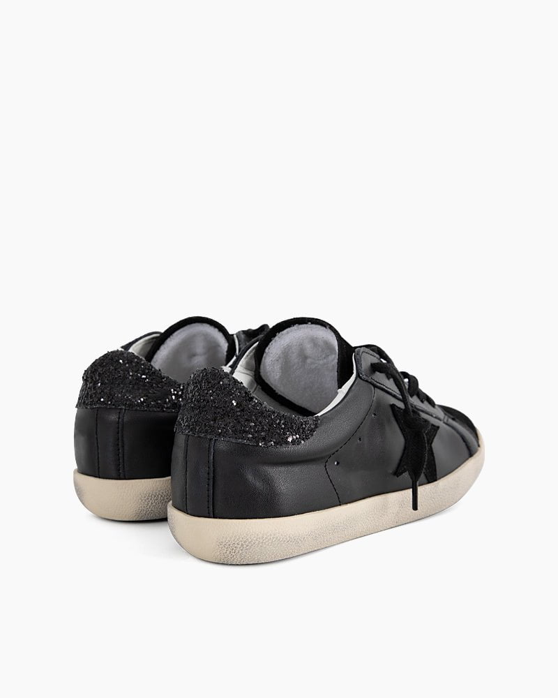 Black Nappa Leather Glitter Tab Sneakers