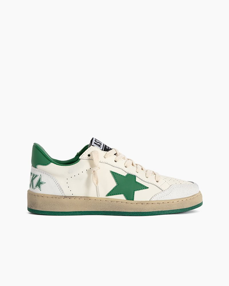 Women's White Nappa Leather Sneakers with Green Good Luck Star Secondary image