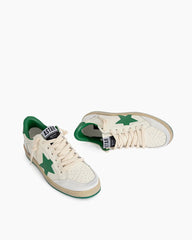 White Nappa Leather Sneakers with Green Good Luck Star