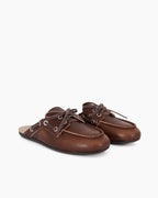 Women's Boat Shoes Brown Leather and Suede Mules