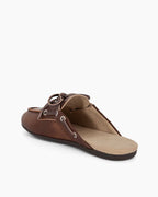 Women's Boat Shoes Brown Leather and Suede Mules